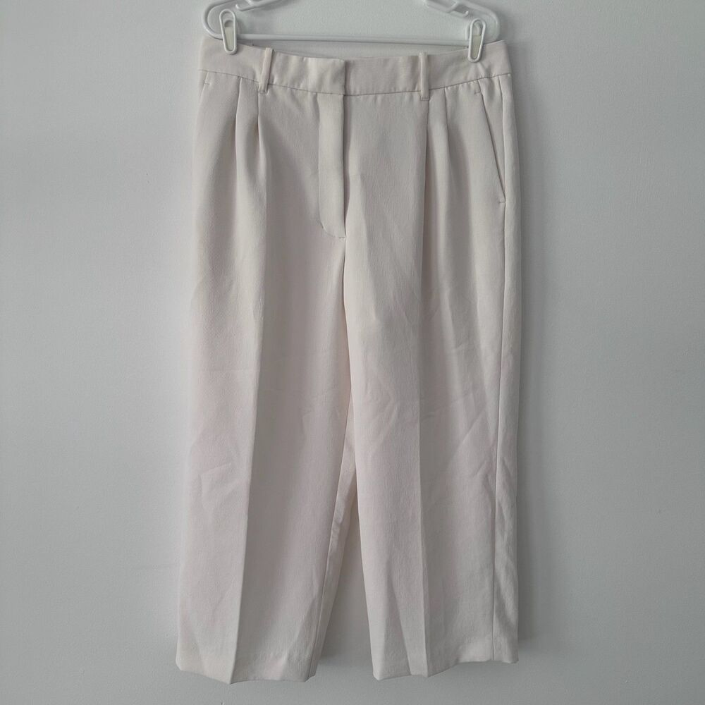 Aritzia Wilfred The Effortless Pant Crepette Ivory Pleated Wide Leg Trousers 14